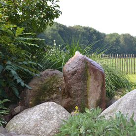 Steine in einem grünen Garten